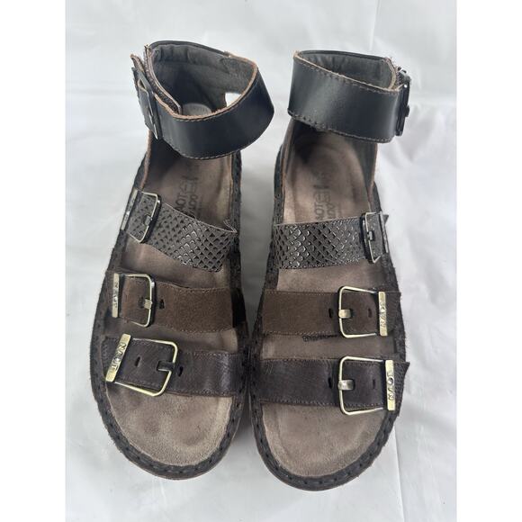 Naot Dark Brown Leather Begonia Strappy Gladiator Sandals Shoes 36 US 5-5.5 - Picture 3 of 11